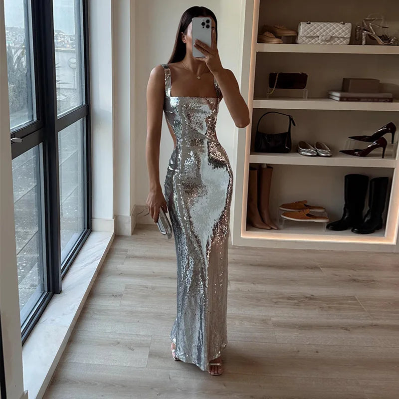 Maxi Dress | Metallic Sequin Finish | Evening Wear