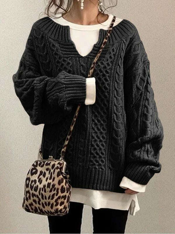 Oversized Cable-Knit Sweater | Cozy and Relaxed | Classic V-Neck