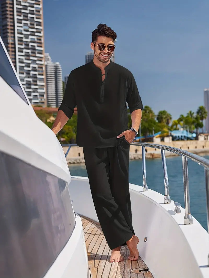 Men's Linen Two-Piece Set | Breathable Summer Outfit | Relaxed Beachwear