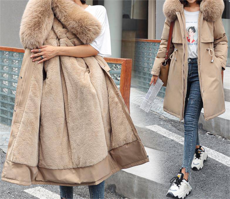 Fleece-Lined Long Winter Jacket | Big Fur Collar, Insulated Design | Cold Weather and Outdoor Wear