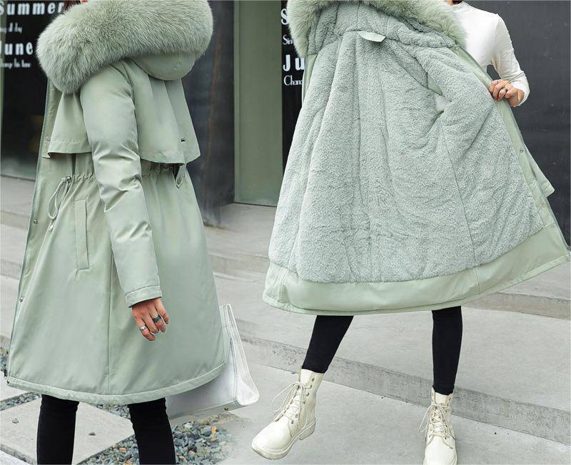 Fleece-Lined Long Winter Jacket with Big Fur Collar