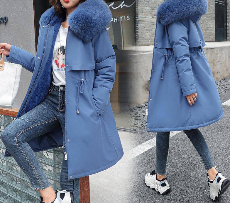 Fleece-Lined Long Winter Jacket with Big Fur Collar