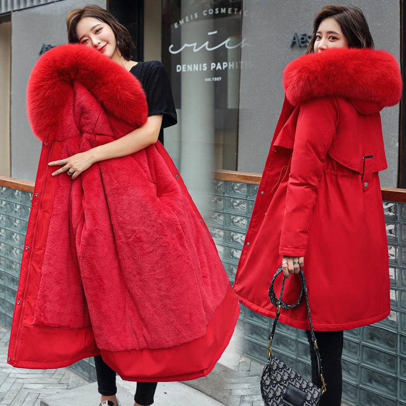 Fleece-Lined Long Winter Jacket with Big Fur Collar