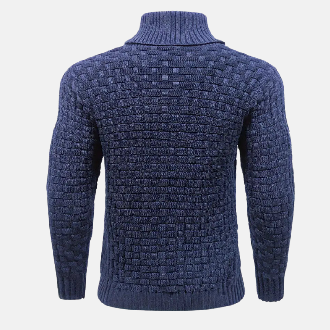 Men’s Button-Up Knit Sweater | Basket Weave Texture | Smart Casual Wear