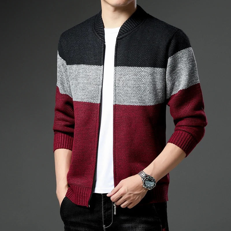 Color-Block Zip-Up Cardigan | Modern Style | Comfortable Fit