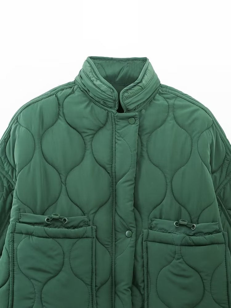 Quilted Hooded Coat | Large Pockets, Loose Fit | Casual Autumn and Winter Wear