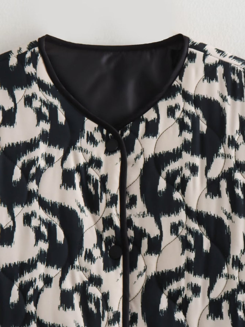 Collarless Animal Print Cotton Coat | Loose Fit, Stylish Design | Casual Autumn and Winter Wear