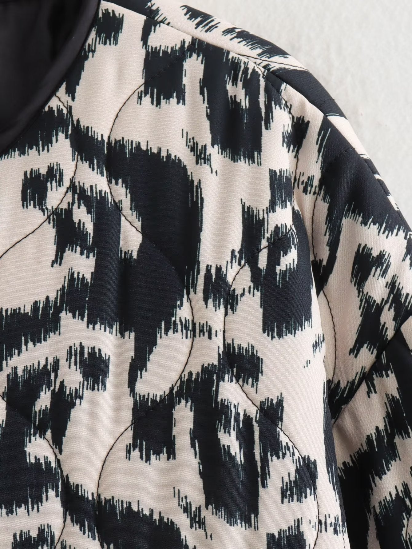 Collarless Animal Print Cotton Coat | Loose Fit, Stylish Design | Casual Autumn and Winter Wear