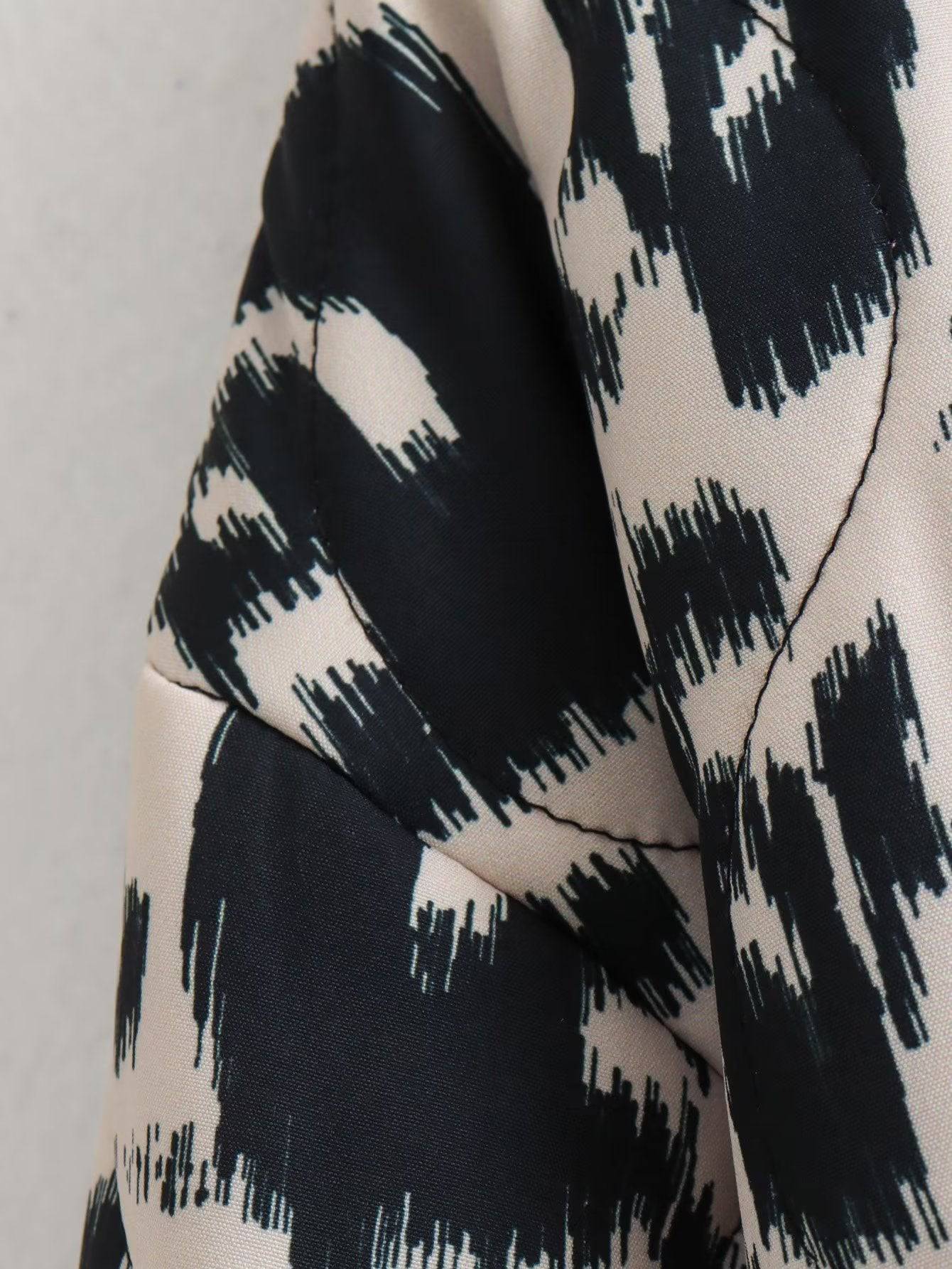 Collarless Animal Print Cotton Coat | Loose Fit, Stylish Design | Casual Autumn and Winter Wear
