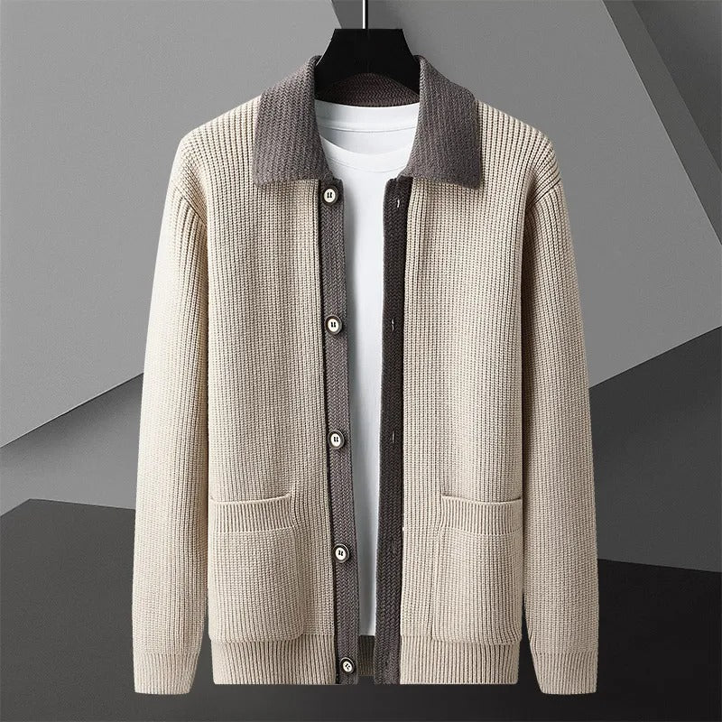 Contrast-Collar Button-Up Cardigan | Refined Style | Cozy Fit