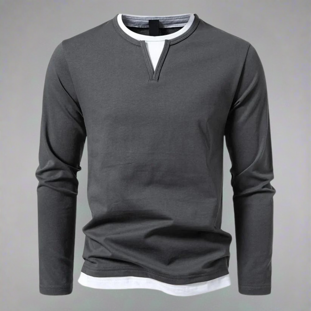 Two-Tone Long-Sleeve Shirt | Cotton Blend | Layered Look