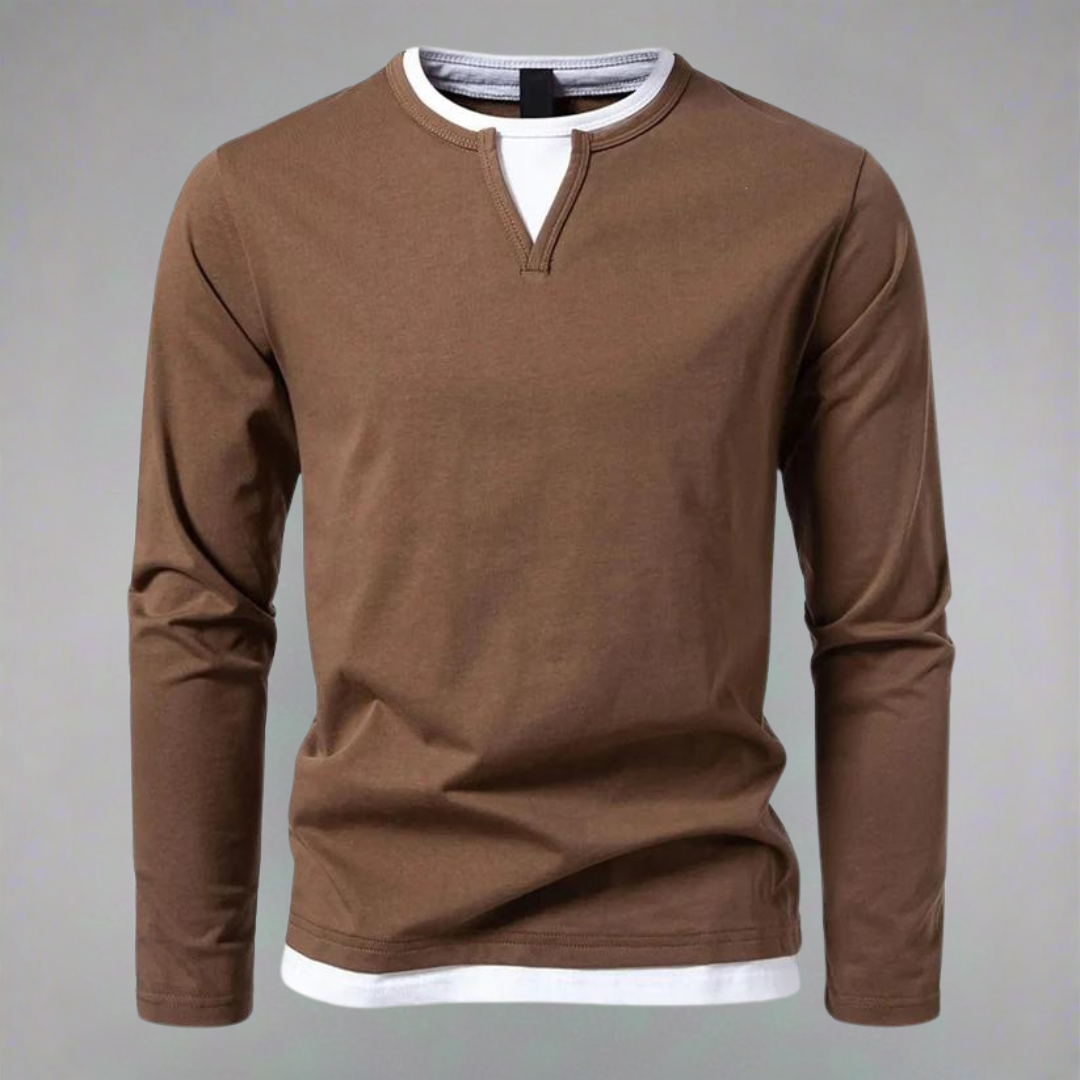 Two-Tone Long-Sleeve Shirt | Cotton Blend | Layered Look