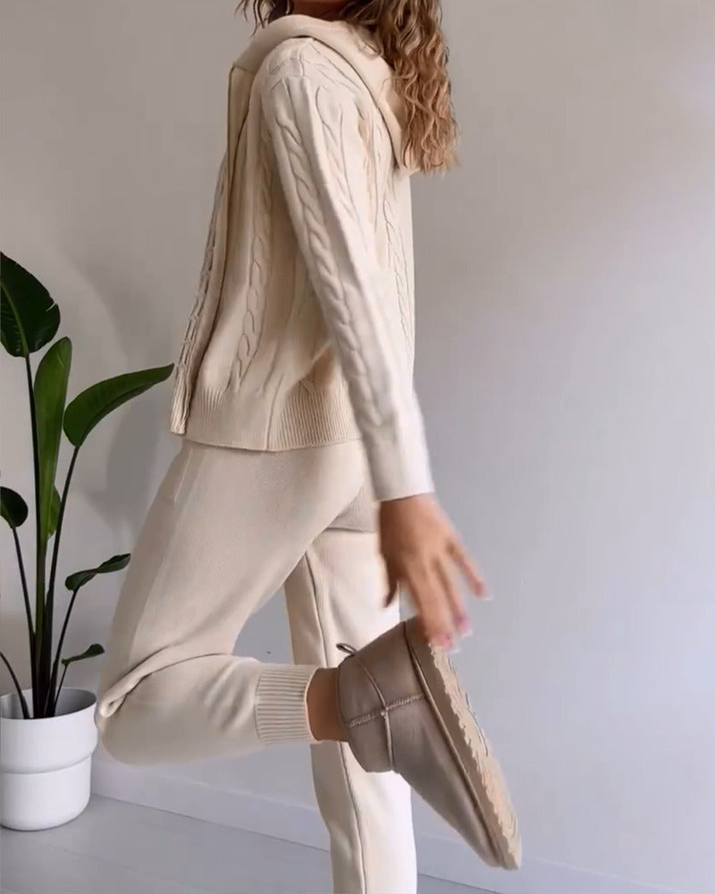 Casual Two-Piece Set | Cable Knit Design | Relaxed Loungewear
