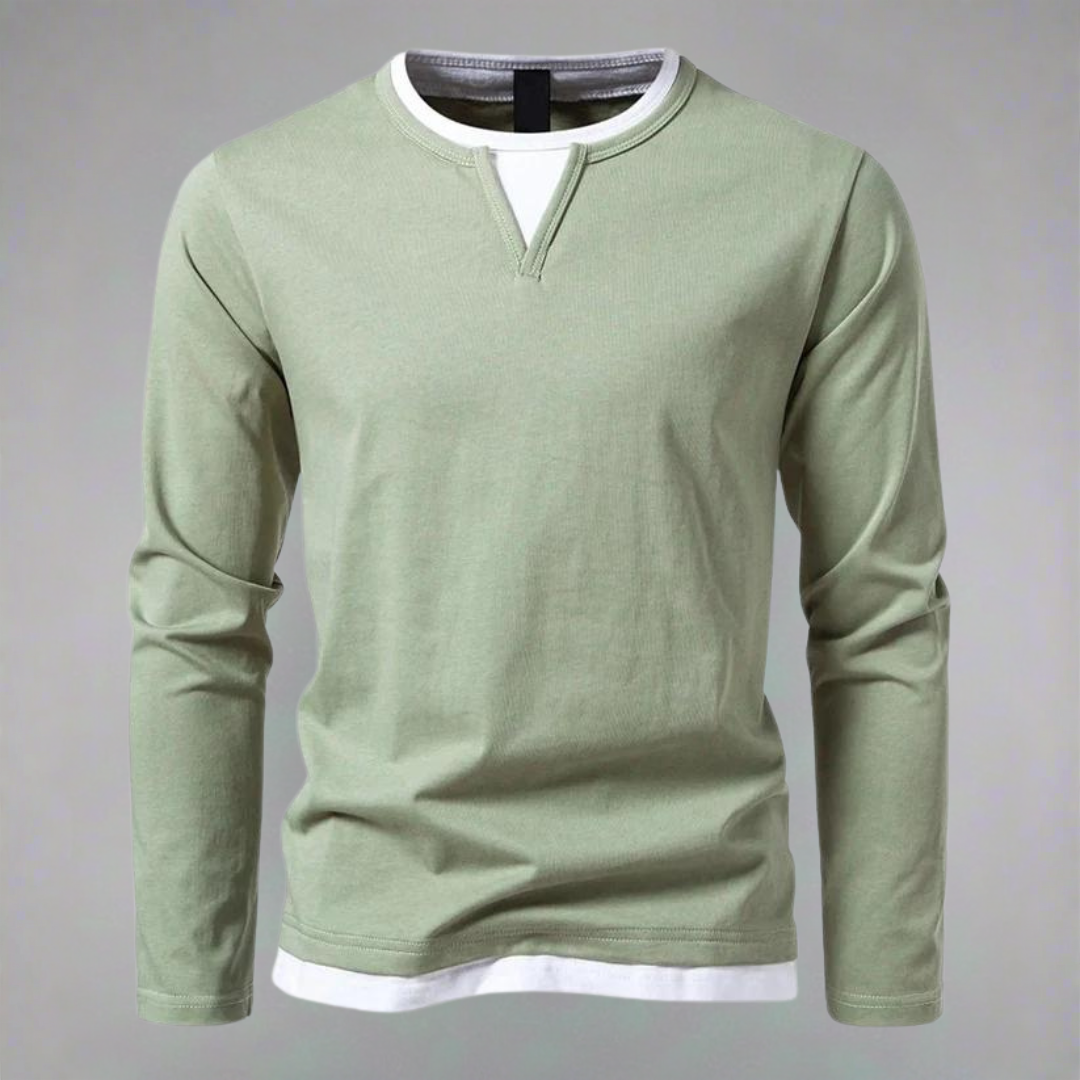Two-Tone Long-Sleeve Shirt | Cotton Blend | Layered Look
