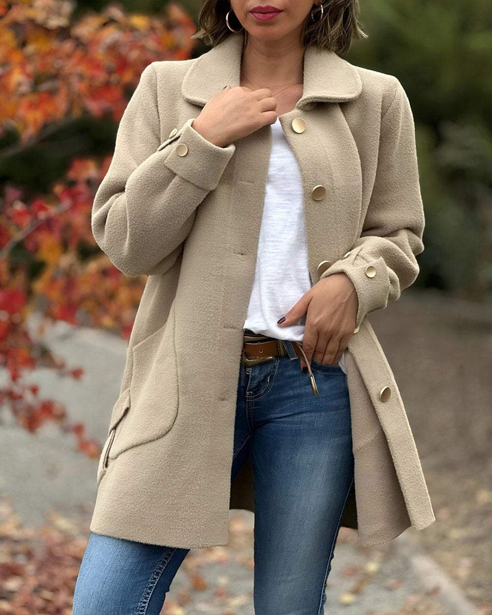 Classic Button-Up Coat | Polyester | Elegant and Versatile