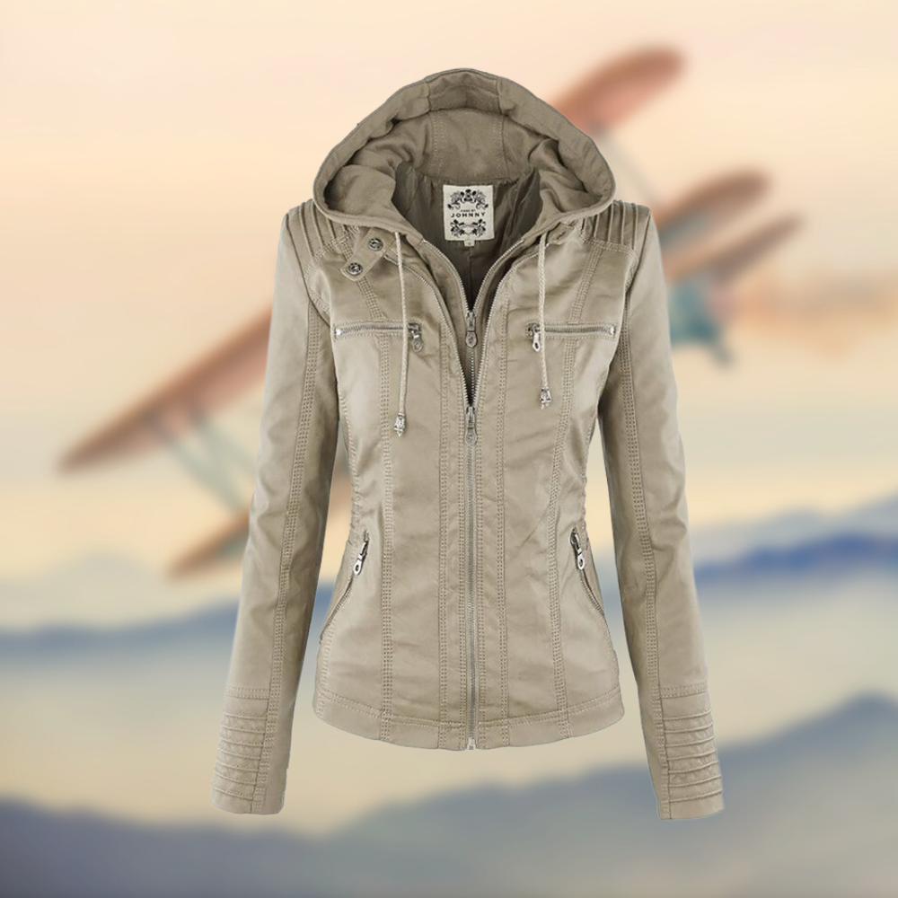 Women's Faux Leather Jacket with Hoodie | Slim Fit | Casual Chic Outerwear