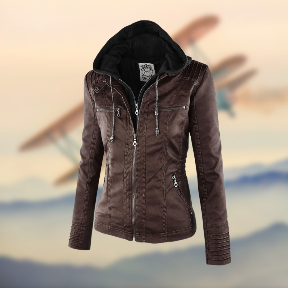 Women's Faux Leather Jacket with Hoodie | Slim Fit | Casual Chic Outerwear