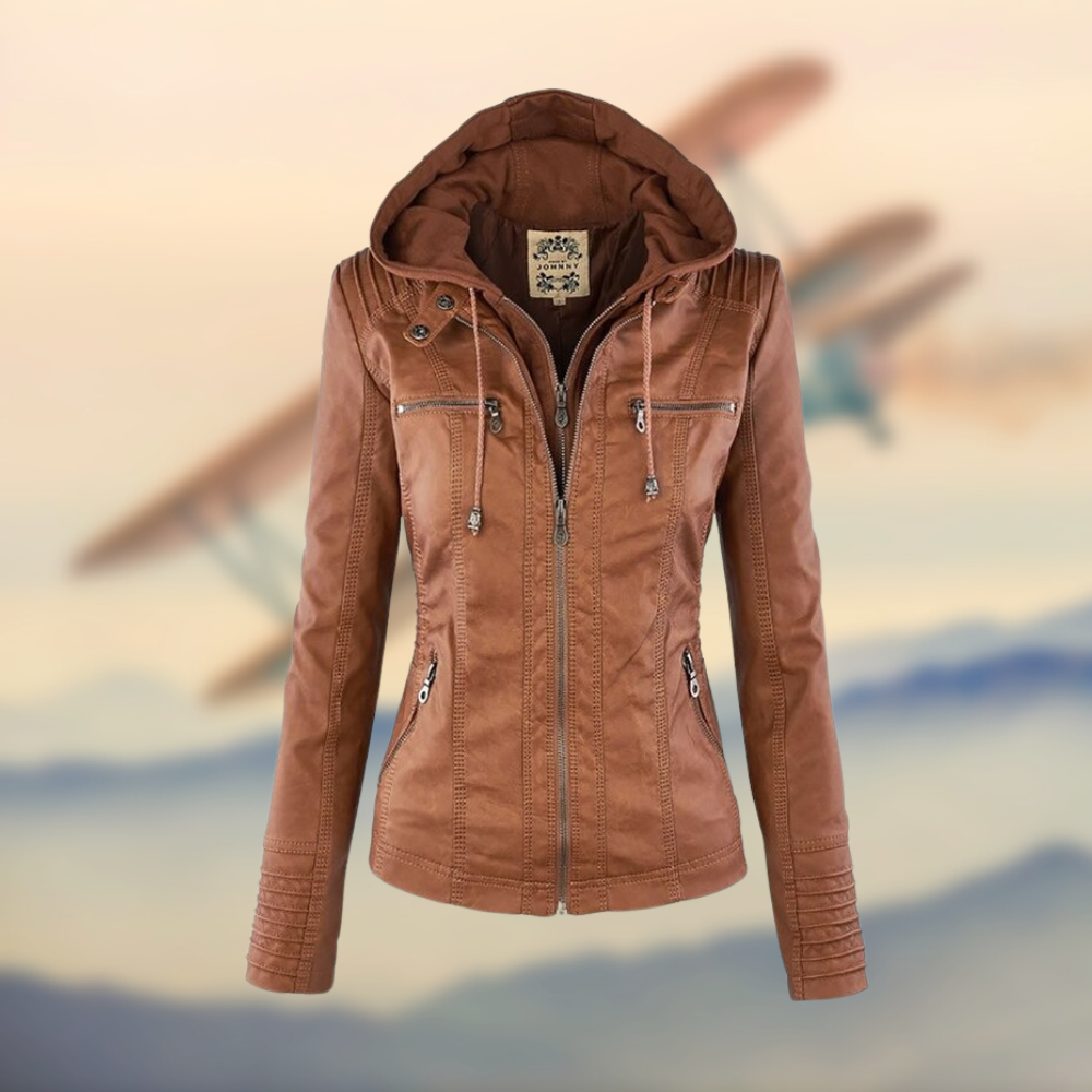 Women's Faux Leather Jacket with Hoodie | Slim Fit | Casual Chic Outerwear
