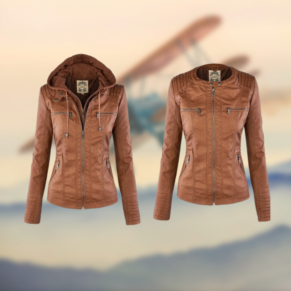 Women's Faux Leather Jacket with Hoodie | Slim Fit | Casual Chic Outerwear