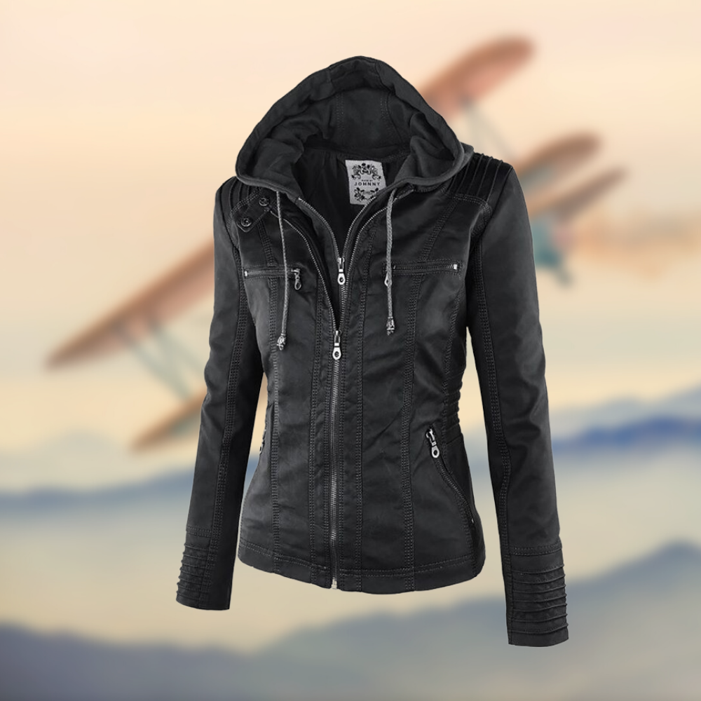 Women's Faux Leather Jacket with Hoodie | Slim Fit | Casual Chic Outerwear
