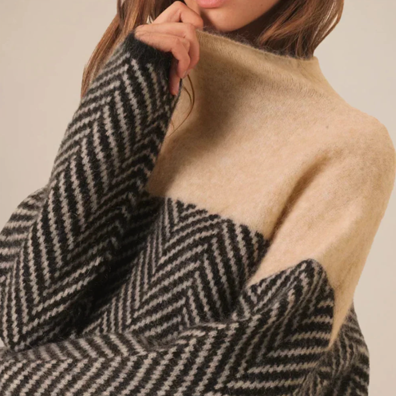Two-Tone Chevron Sweater | Relaxed Fit | Cozy and Stylish