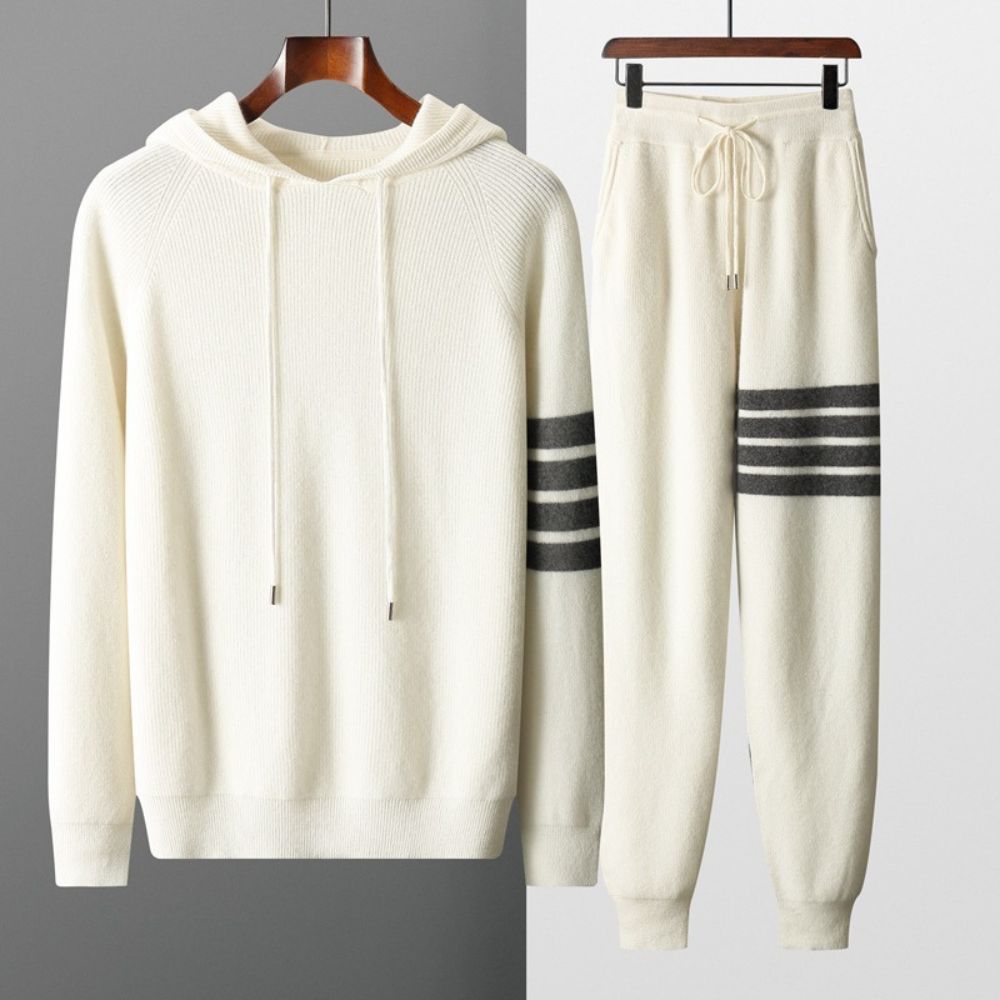 Knitted Hoodie & Jogger Set | Striped Accents | Soft and Stylish