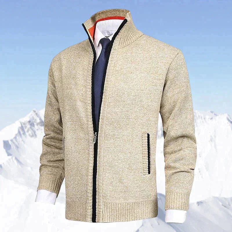 Slim-Fit Zip-Up Cardigan Jacket | Wool & Polyester | Warm and Stylish