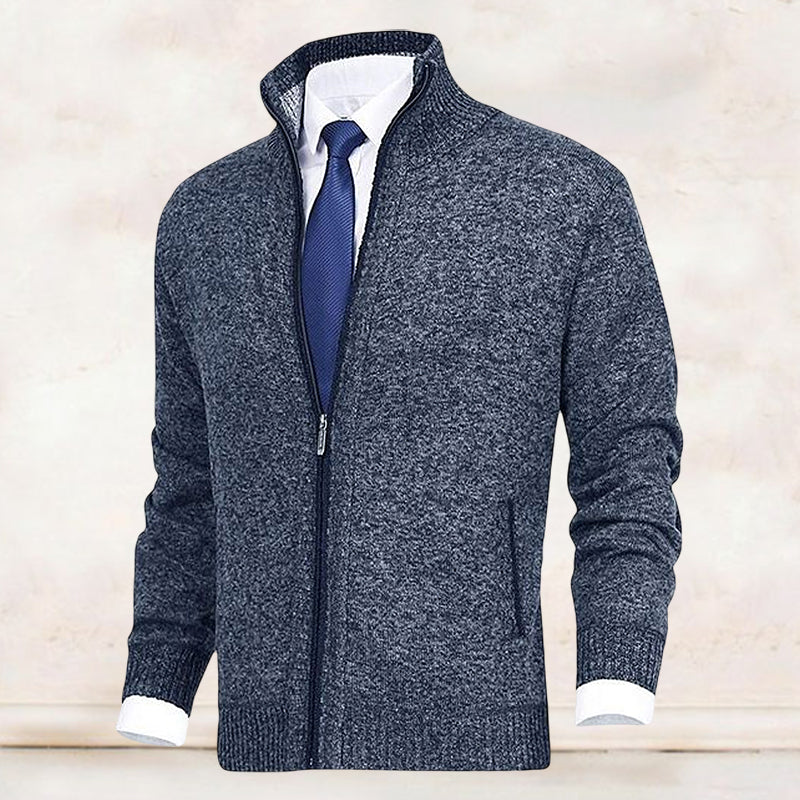 Slim-Fit Zip-Up Cardigan Jacket | Wool & Polyester | Warm and Stylish