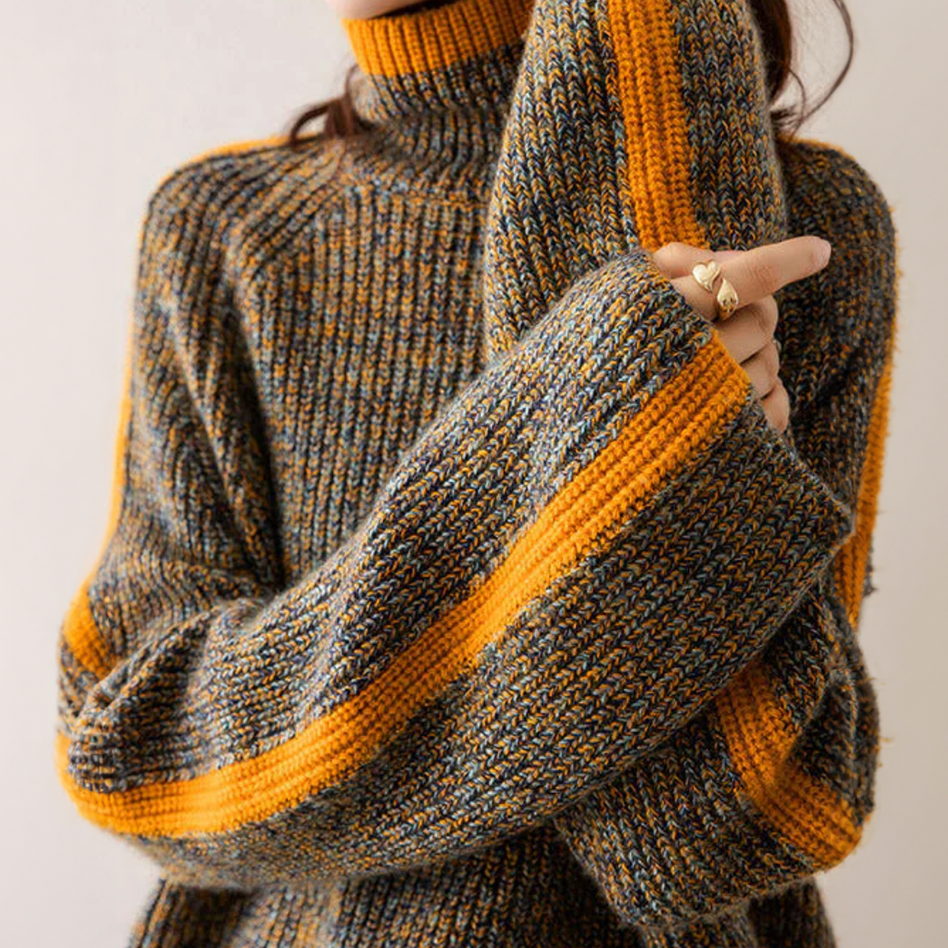 Oversized Striped Sweater | High Neck | Bold & Cozy