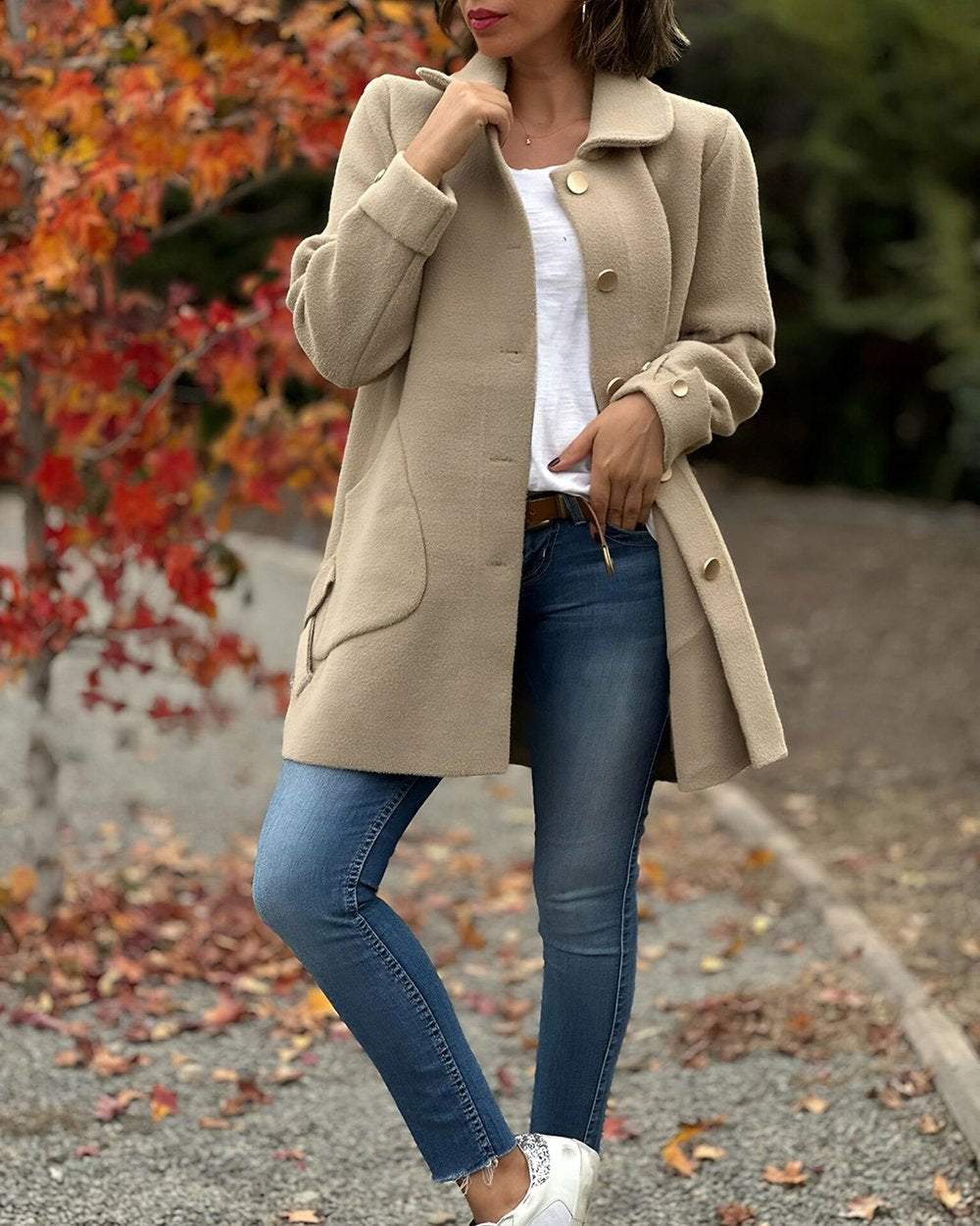 Classic Button-Up Coat | Polyester | Elegant and Versatile