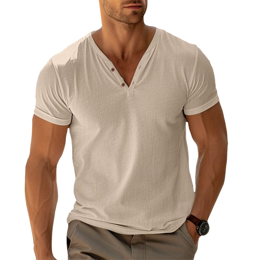 Men's Short-Sleeve V-Neck Henley Shirt | Slim Fit | Casual Summer Essential