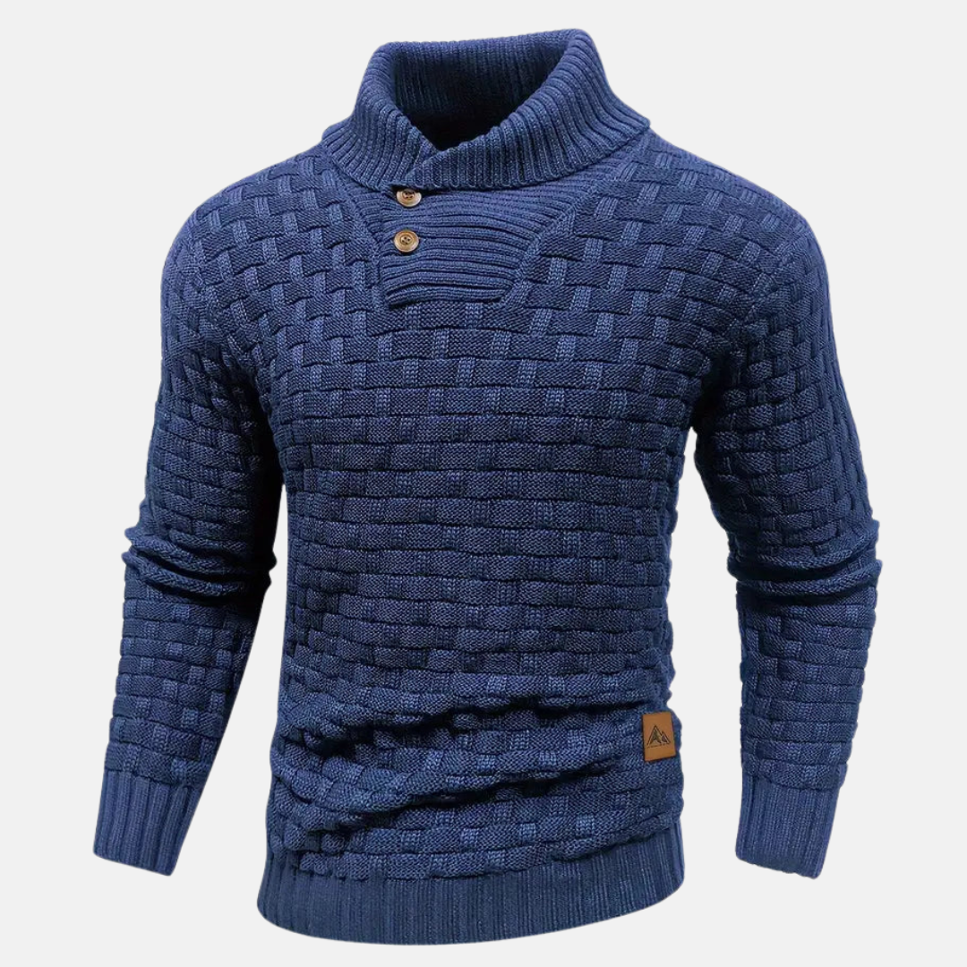Men’s Button-Up Knit Sweater | Basket Weave Texture | Smart Casual Wear