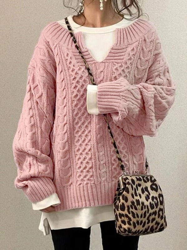 Oversized Cable-Knit Sweater | Cozy and Relaxed | Classic V-Neck