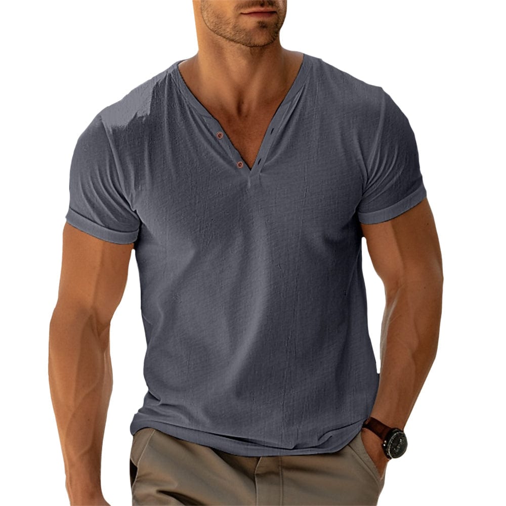 Men's Short-Sleeve V-Neck Henley Shirt | Slim Fit | Casual Summer Essential