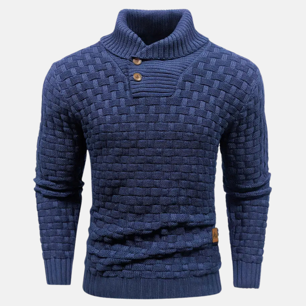 Men’s Button-Up Knit Sweater | Basket Weave Texture | Smart Casual Wear