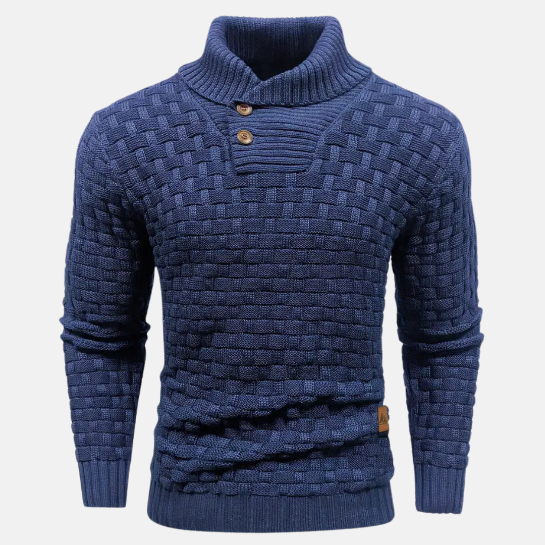 Men’s Button-Up Knit Sweater | Basket Weave Texture | Smart Casual Wear