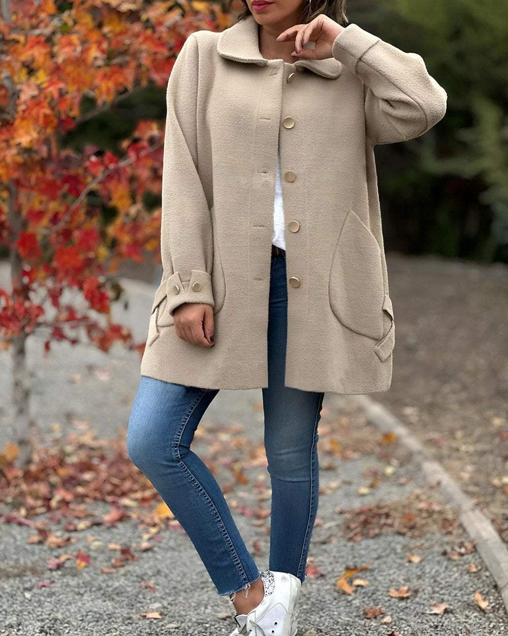 Classic Button-Up Coat | Polyester | Elegant and Versatile
