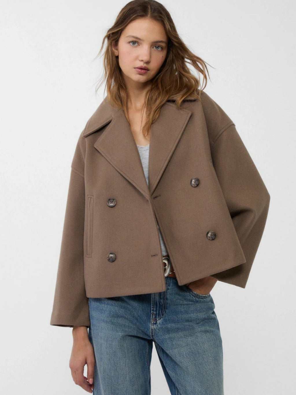 Cropped Double-Breasted Jacket | Wool-Blend | Classic Elegance