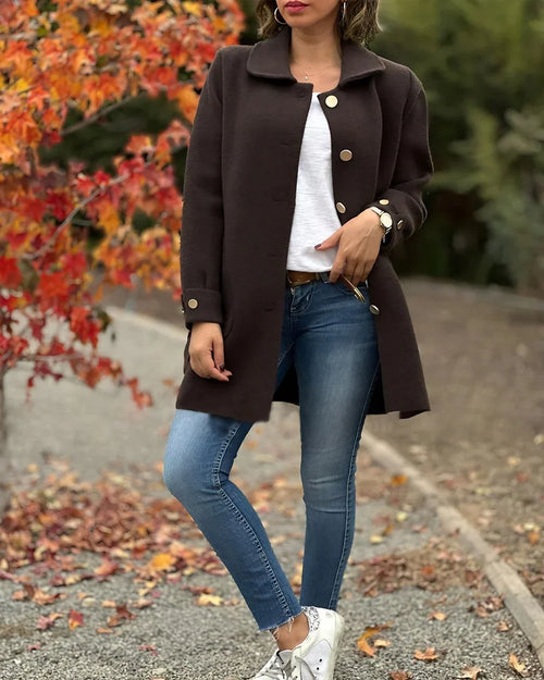 Classic Button-Up Coat | Polyester | Elegant and Versatile