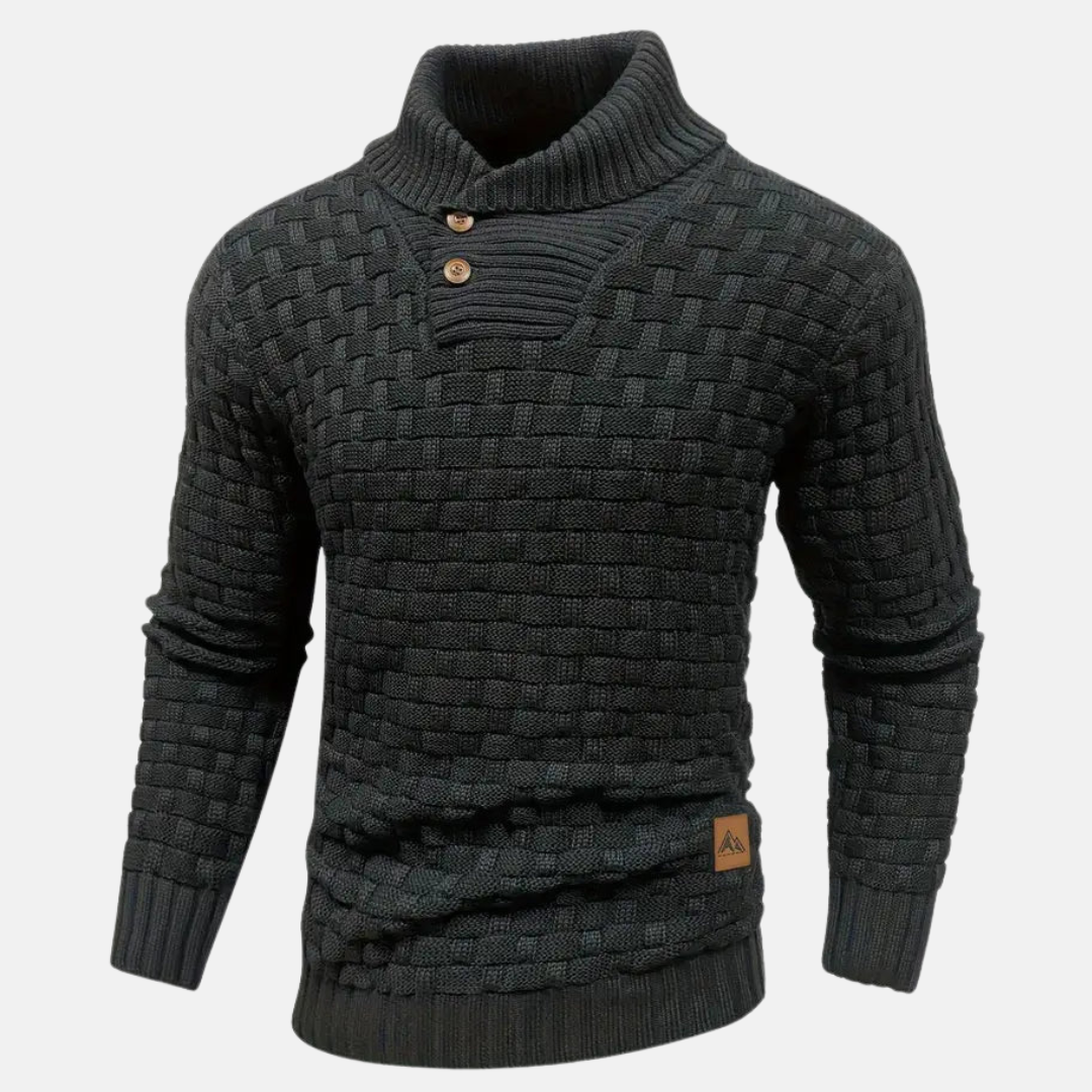 Men’s Button-Up Knit Sweater | Basket Weave Texture | Smart Casual Wear