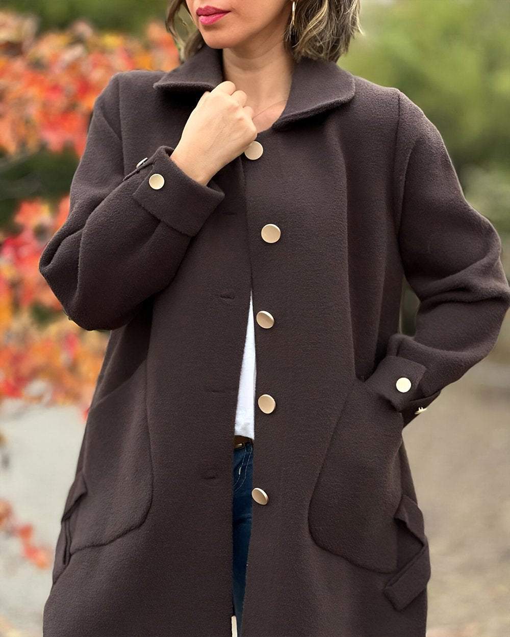Classic Button-Up Coat | Polyester | Elegant and Versatile