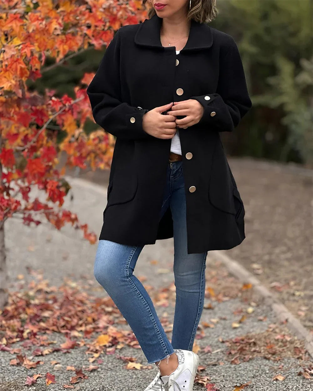 Classic Button-Up Coat | Polyester | Elegant and Versatile