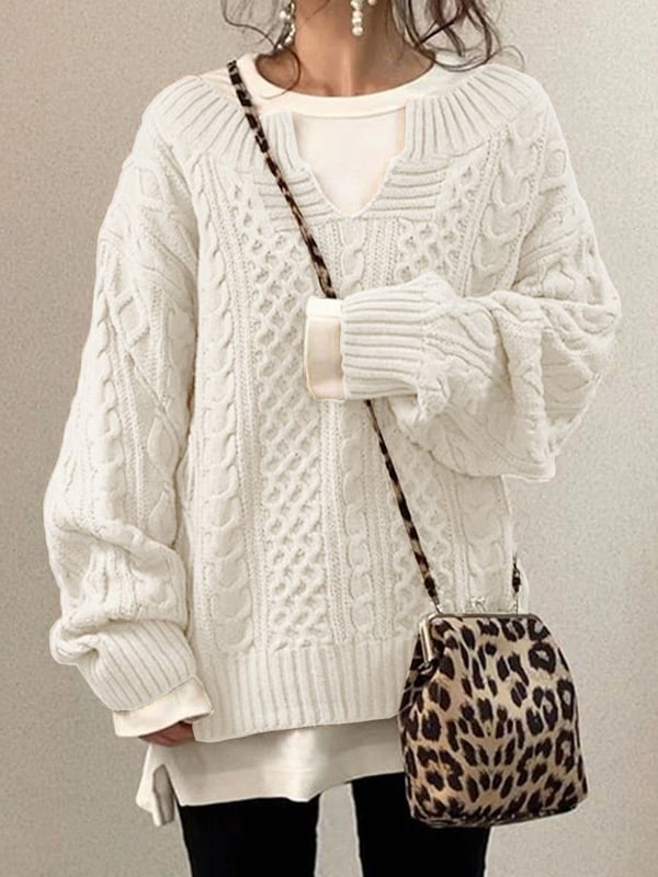 Oversized Cable-Knit Sweater | Cozy and Relaxed | Classic V-Neck