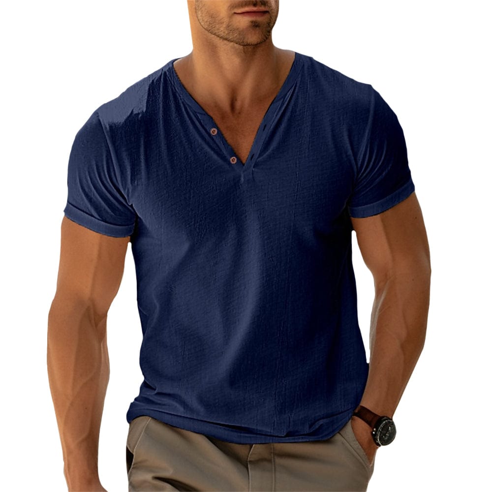 Men's Short-Sleeve V-Neck Henley Shirt | Slim Fit | Casual Summer Essential