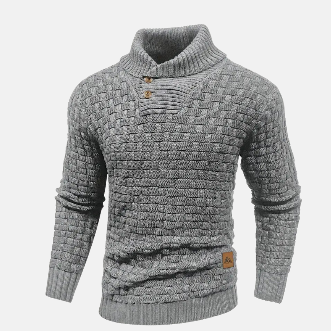 Men’s Button-Up Knit Sweater | Basket Weave Texture | Smart Casual Wear