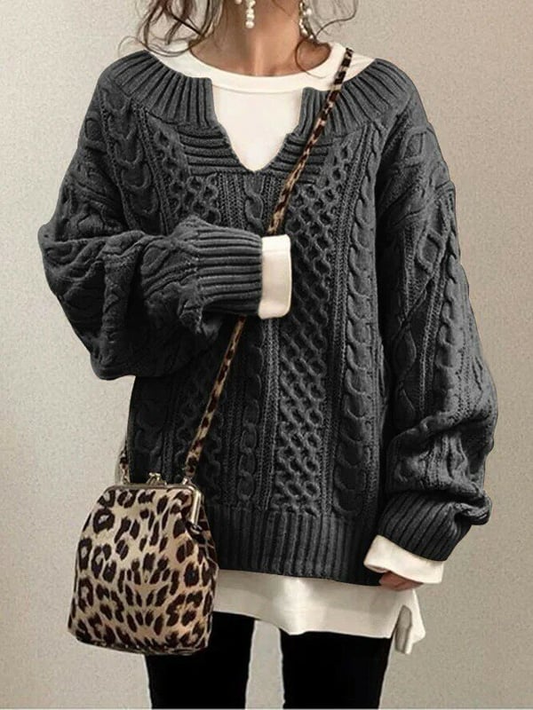 Oversized Cable-Knit Sweater | Cozy and Relaxed | Classic V-Neck