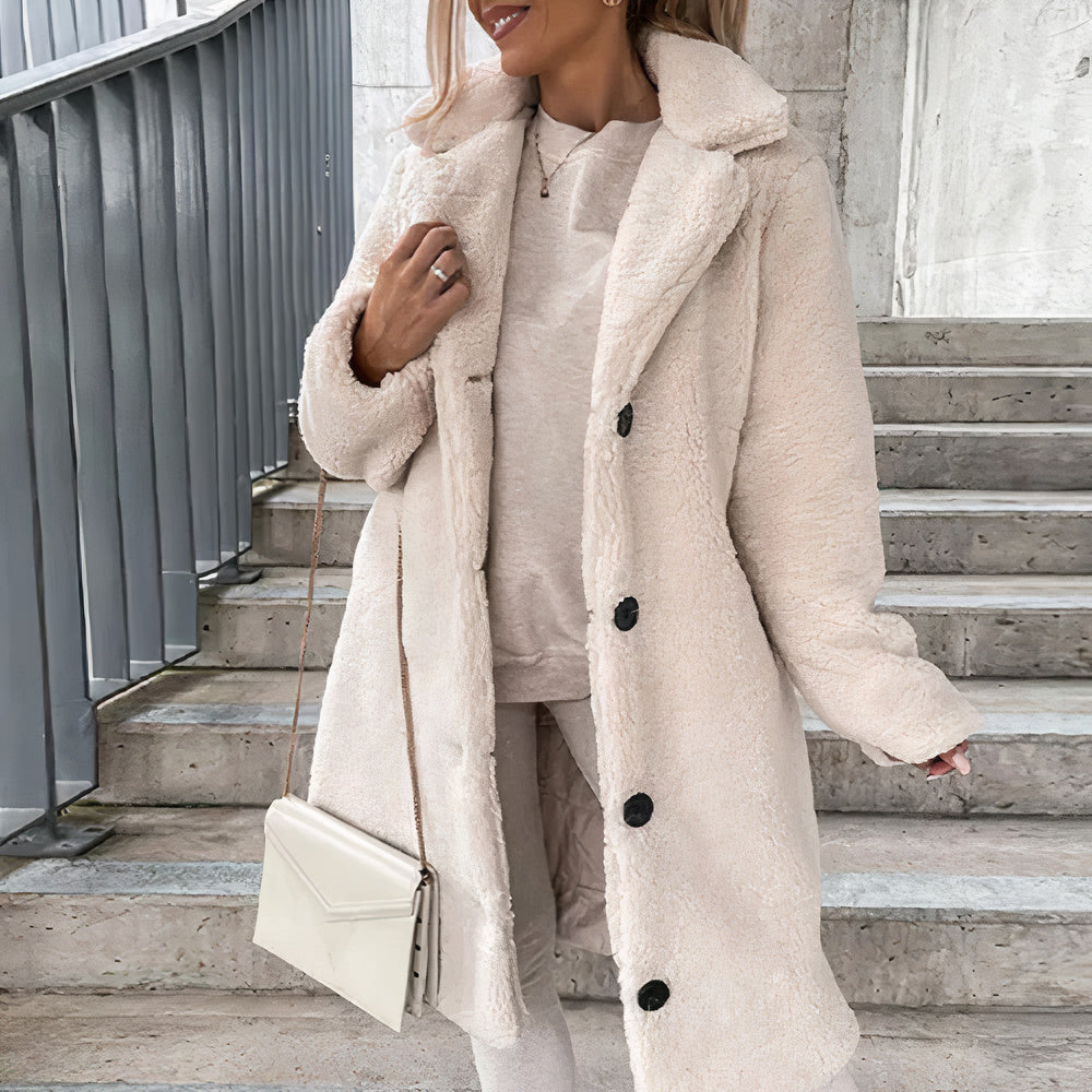 Longline Teddy Coat | Button-Down Design | Warm and Sophisticated