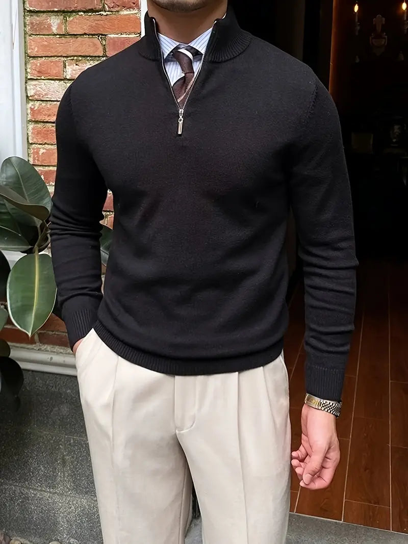 Slim-Fit Half-Zip Sweater | Cotton Blend | Refined and Versatile