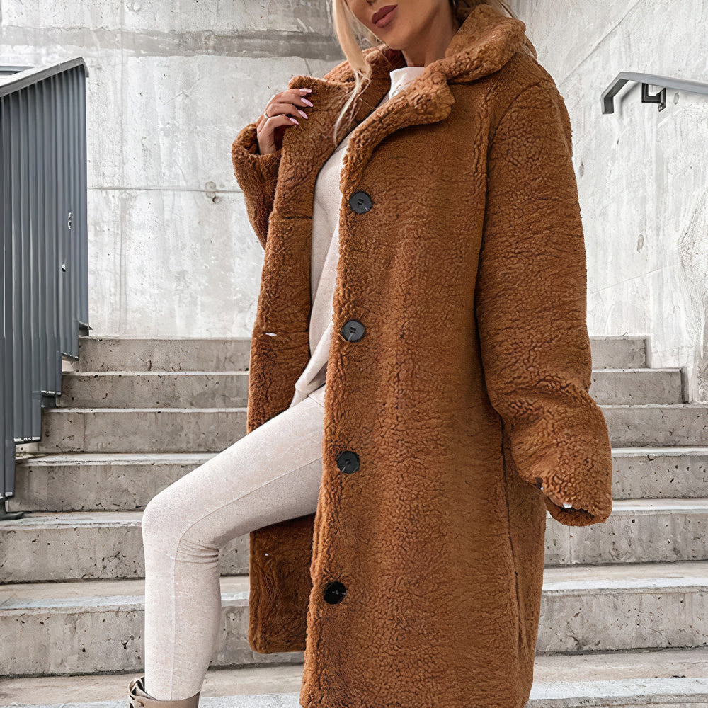 Longline Teddy Coat | Button-Down Design | Warm and Sophisticated