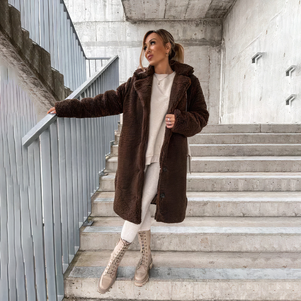 Longline Teddy Coat | Button-Down Design | Warm and Sophisticated